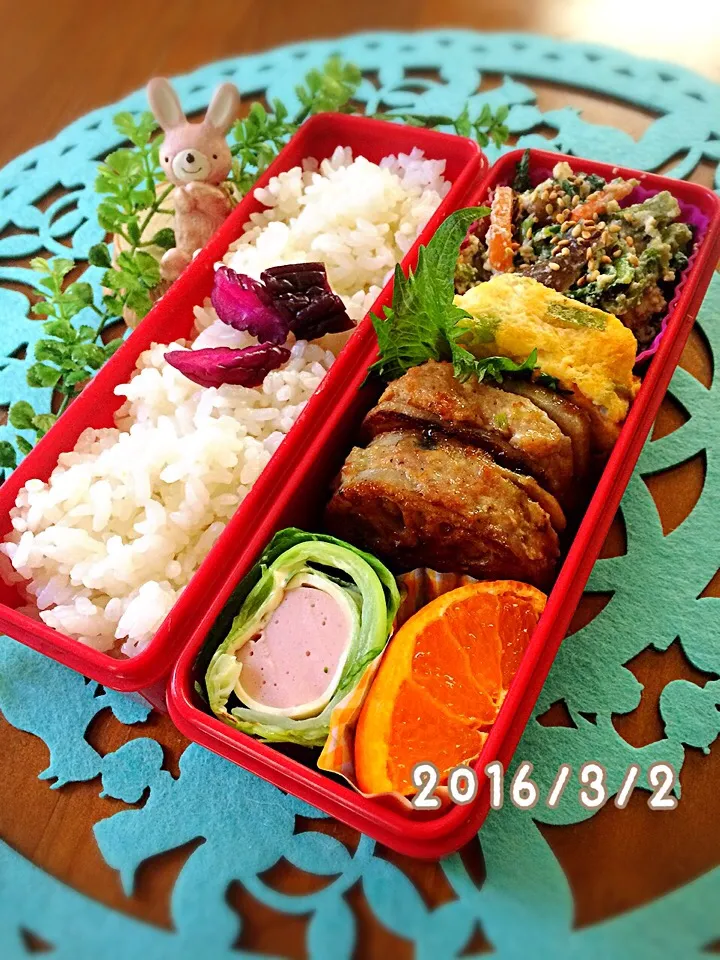 今日の娘弁当♡28.3.2 蓮根のはさみ焼き|ばろんさん