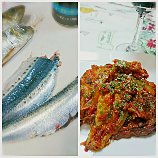 イワシのトマト煮？💕  鰯🐟を手びらきで さばいて ストレス解消 して からの～…コレ↑  悩みに悩んで…😄✌|yucaxxxさん