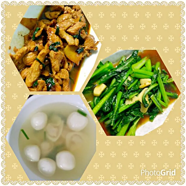 Sesame sliced pork. Garlic Veg. Fishball dumplings soup 😥😙😋|🌷lynnlicious🌷さん