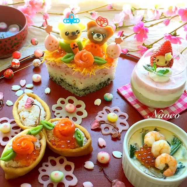 娘ちゃん喜ぶ〜ひな祭りの素敵なテーブル演出♪お料理デザートおみやげ