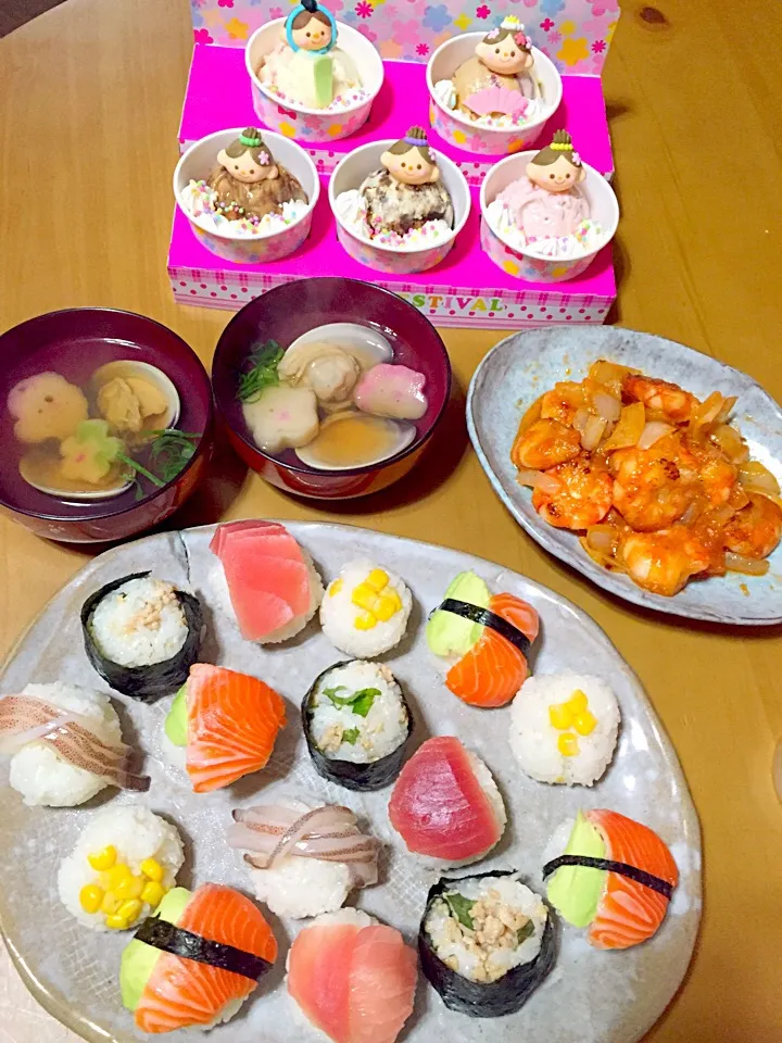 Snapdishの料理写真:ひな祭りディナー(*´o`*)ʖˋʖˋʖˋ～♡|さくたえさん