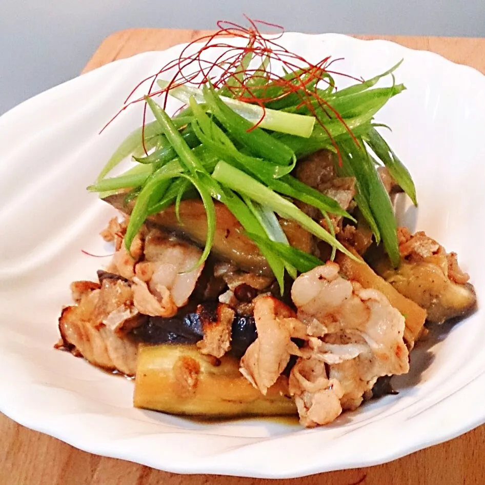 葱油de茄子とお揚げともち豚のピリッと中華風炒め煮＊中葱もてんこ盛りで♪|mi_neneco♪さん