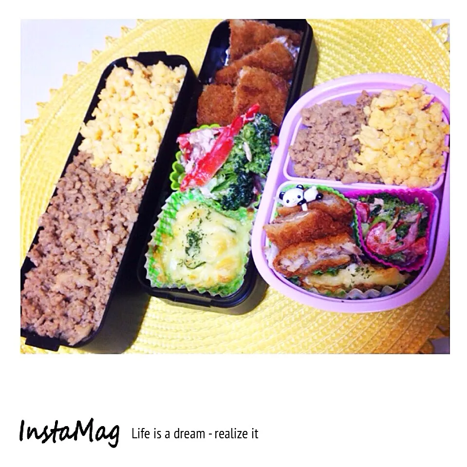 Snapdishの料理写真:そぼろ弁当❤️アジフライ❤️ポテサラのチーズ焼き❤️ブロッコリーとパプリカのツナマヨ❤️|ky1220さん