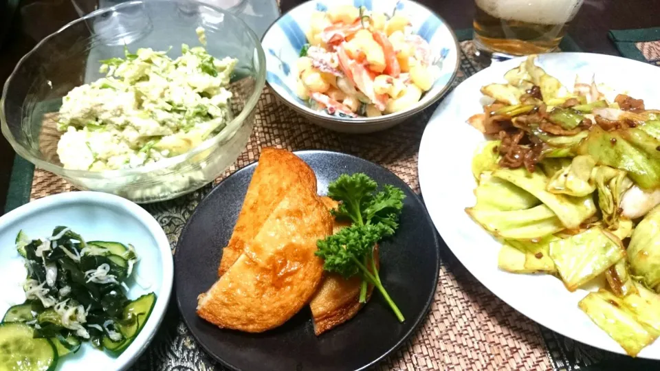 さつま揚げ＆マカロニサラダ＆アボカド豆腐＆酢の物＆回鍋肉|まぐろさん