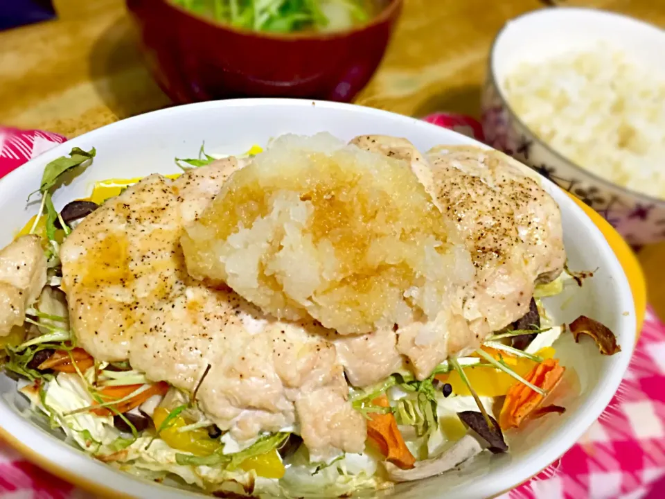 鶏胸肉と余り野菜のオーブン焼き|夕暮れなさん