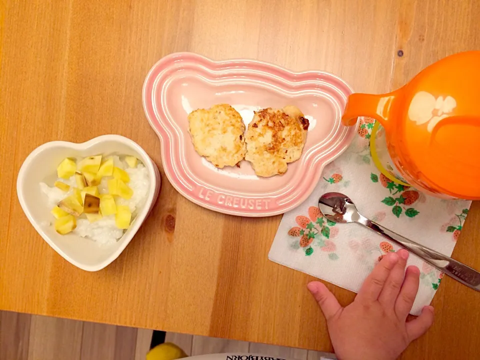 3月4日の夜ごはん🌙8ヶ月ちゃんの離乳食👶さつまいもごはん、豆腐ハンバーグ 今日から5倍粥🍚|Sanjiさん