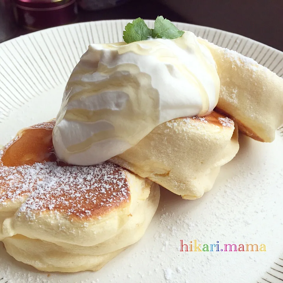 Snapdishの料理写真:幸せのパンケーキ風♥ふわふわスフレパンケーキ😊Ｎｏ．２|ひかりママさん