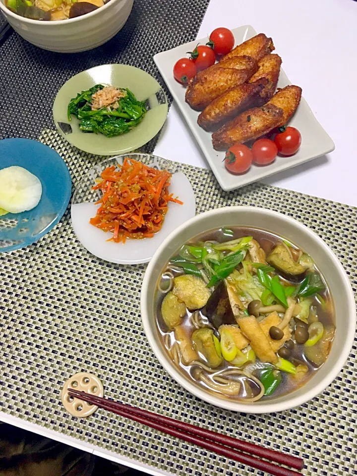 サイゼの辛味チキン風&茄子ときのこ蕎麦|みっちさん