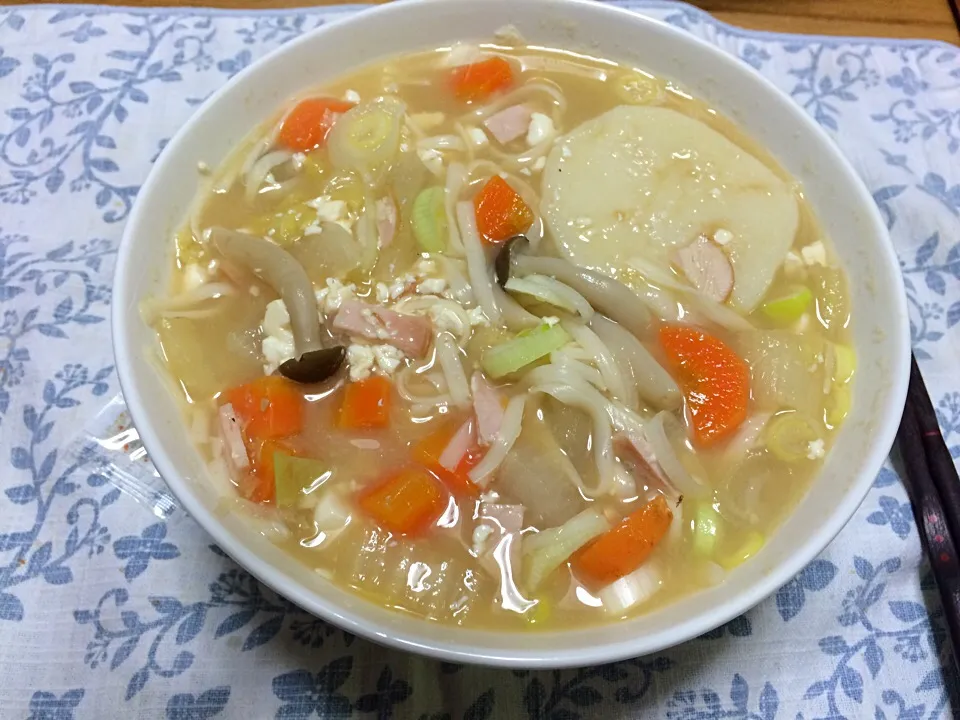 コンニャク麺で作ったけんちんうどん|こいちゃんの夫さん