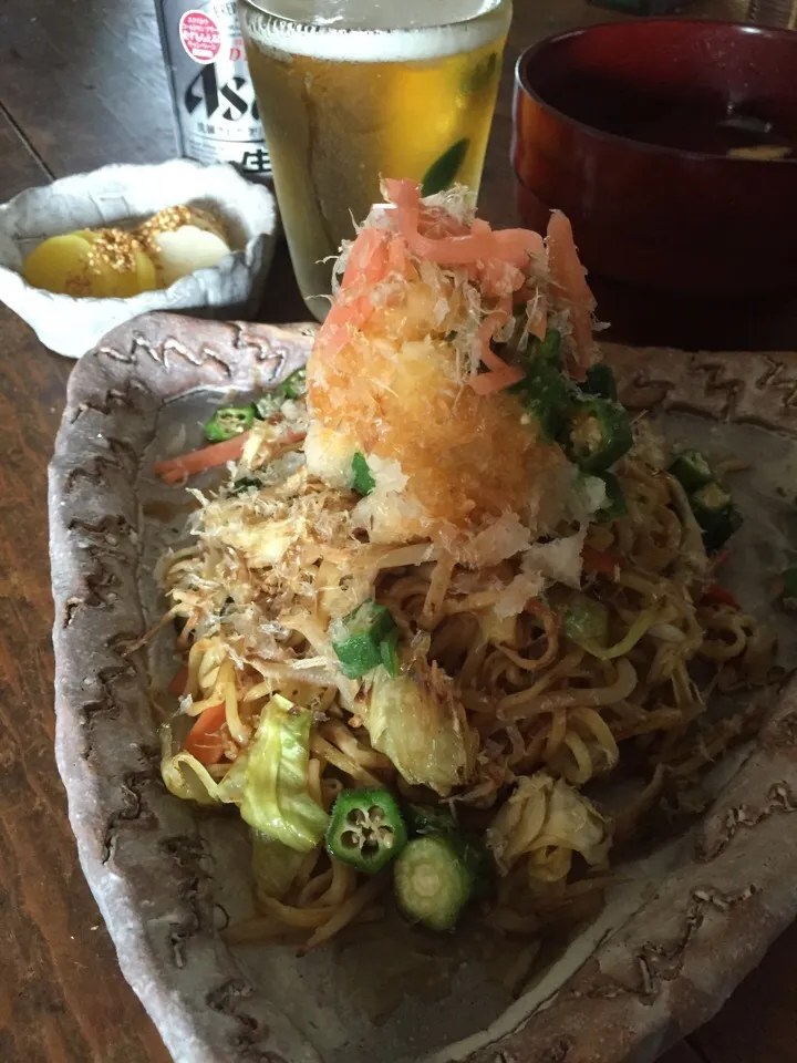 今日の遅いブランチ、ジンジャー塩焼きそば、大根鬼おろし👍|麦チョコさん