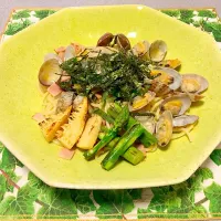 Snapdishの料理写真:春野菜とアサリの和風パスタ|あさん