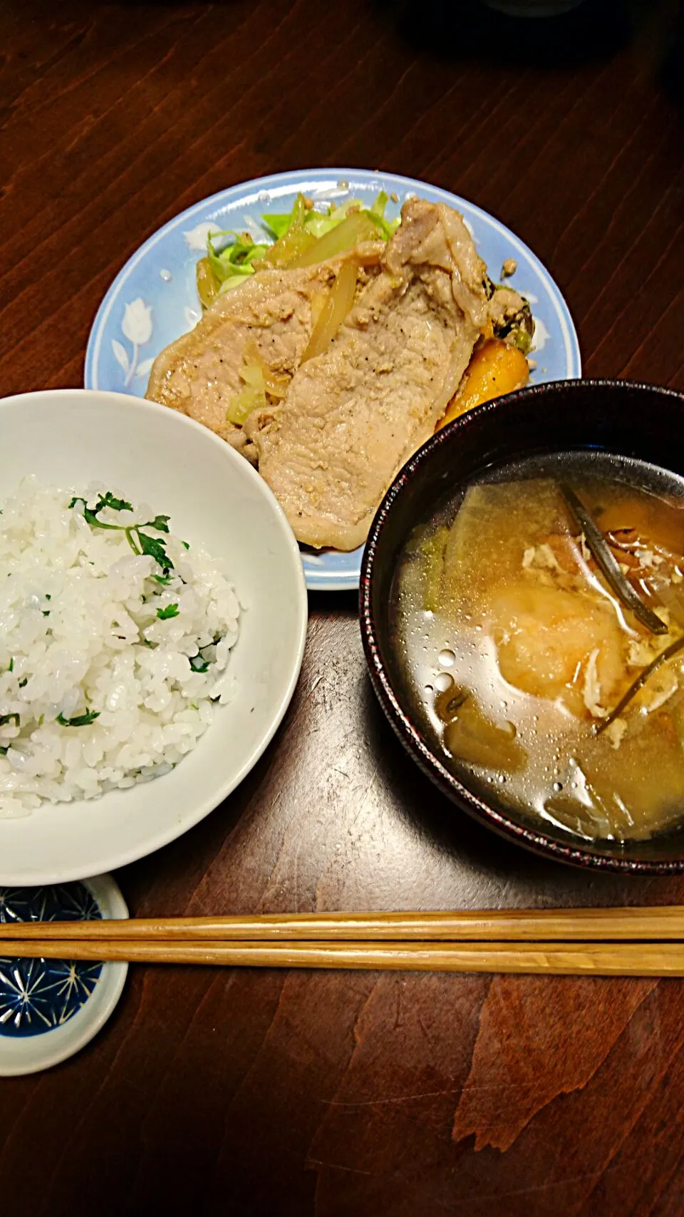 豚の生姜焼き定食（ヨモギご飯で！）|りょーさん