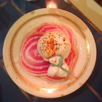 Snapdishの料理写真:Chioggia beet and burratina (cheese)|jamilleさん