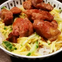 Snapdishの料理写真:七味かけてね♪ハニーマスタードチキン丼|ジナンズキッチンさん