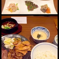 Snapdishの料理写真:牛タン和牛豚味噌漬け定食|yuyusuzuさん