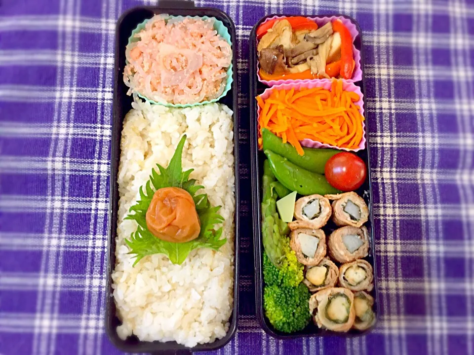 長芋とはんぺんの豚バラ巻き弁当|ももみにゃん。さん