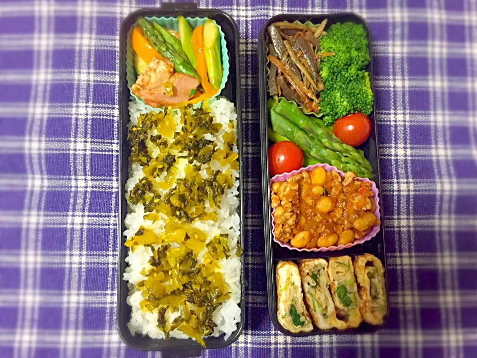 高菜ごはんとハンバーグ弁当|ももみにゃん。さん