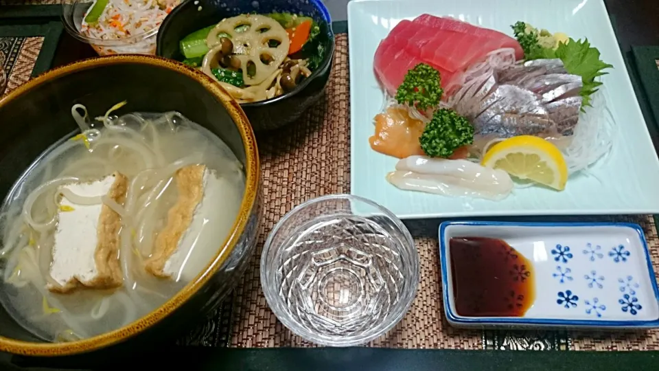 さわやのお惣菜＆お刺身＆厚揚げスープ|まぐろさん