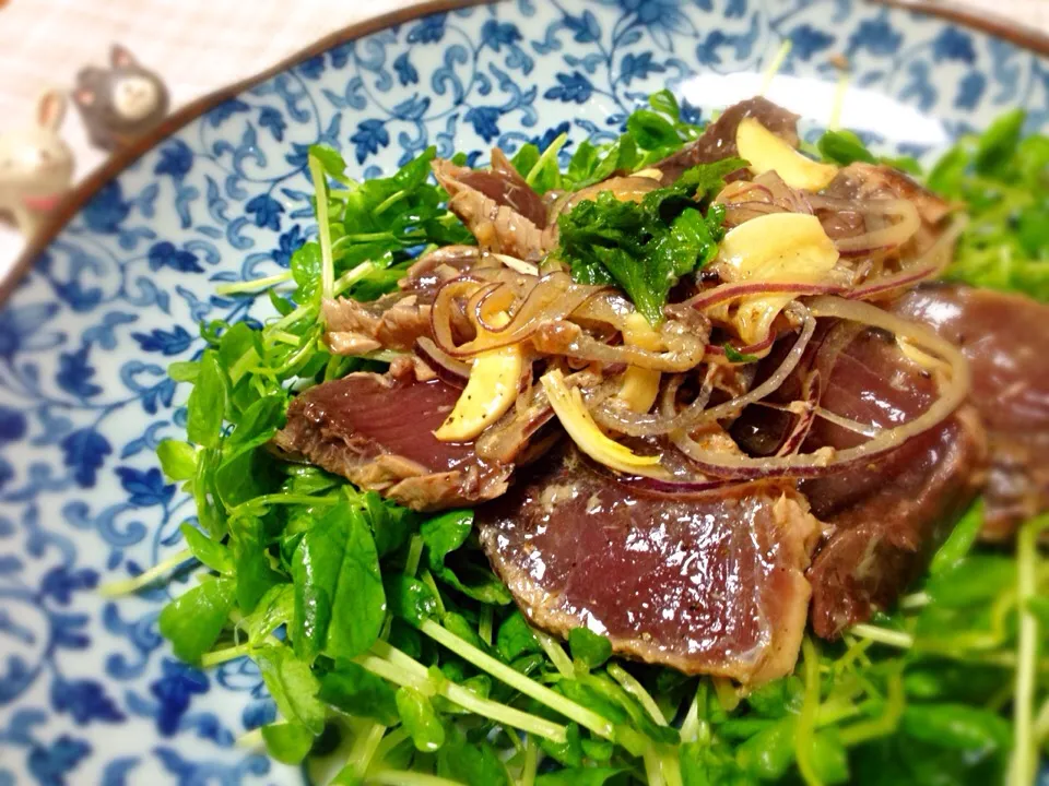 あゆ♡さんの料理 かつおのたたきの塩レモンマリネ♪(o'ー'o)|きゃずさん