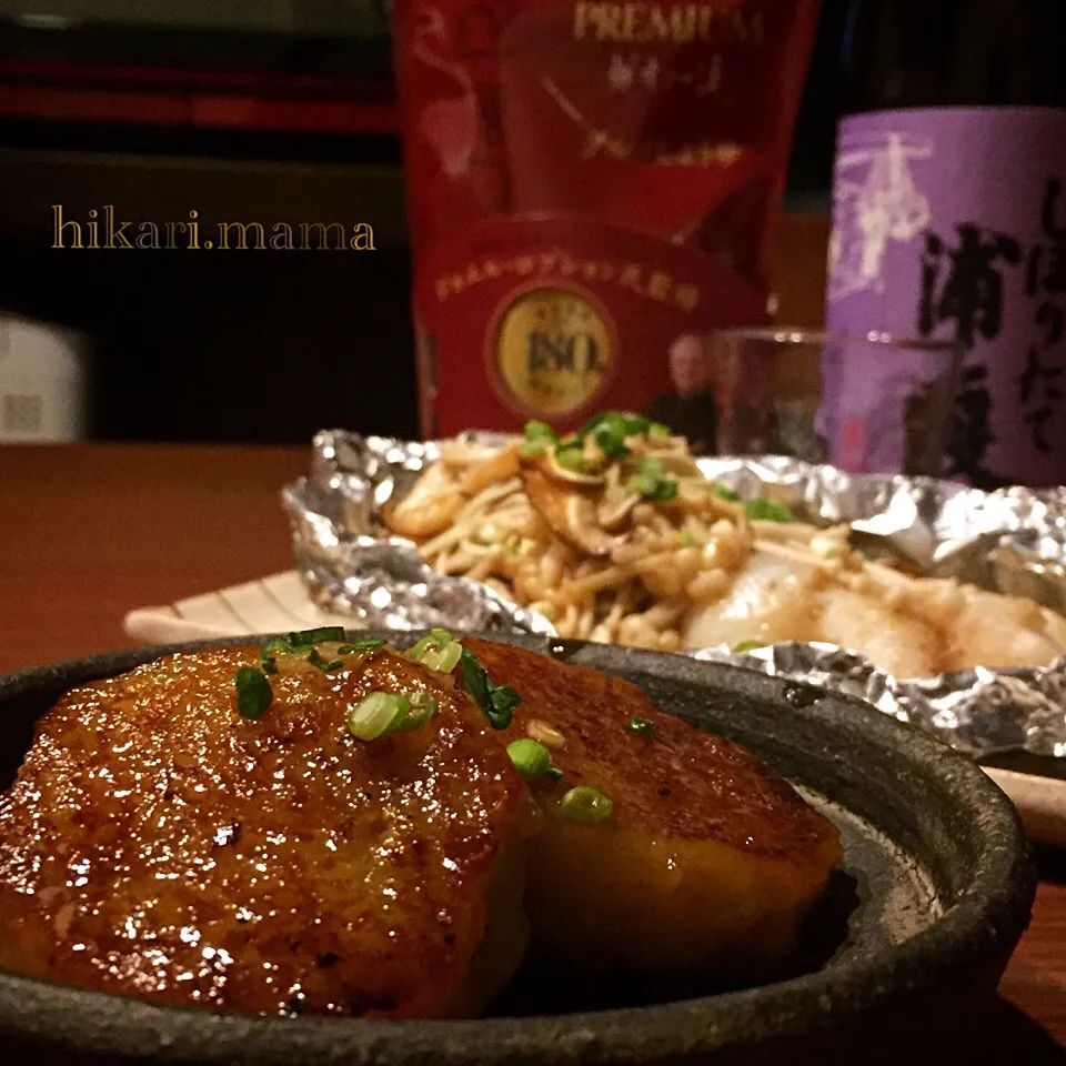 かさまし＆ヘルシーおつまみ✨じゃが蓮根バター醤油餅、鱈ときのこのホイル蒸し🍄🐟|ひかりママさん