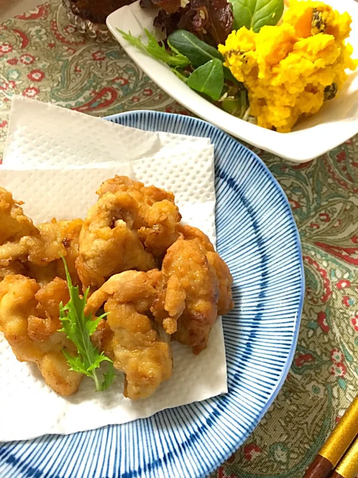 簡単おうちごはん♡唐揚げとカボチャのサラダ|チコさん