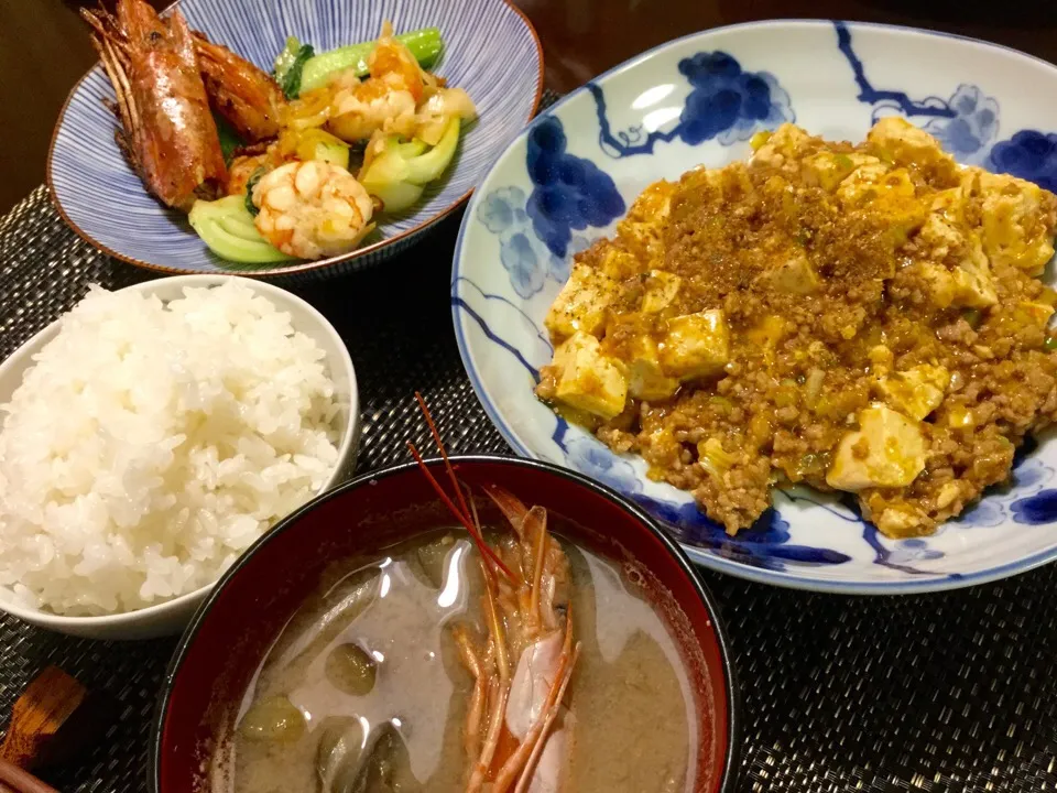 Snapdishの料理写真:和風麻婆豆腐、海老とチンゲン菜の辛味炒め|Jun  Sakamotoさん