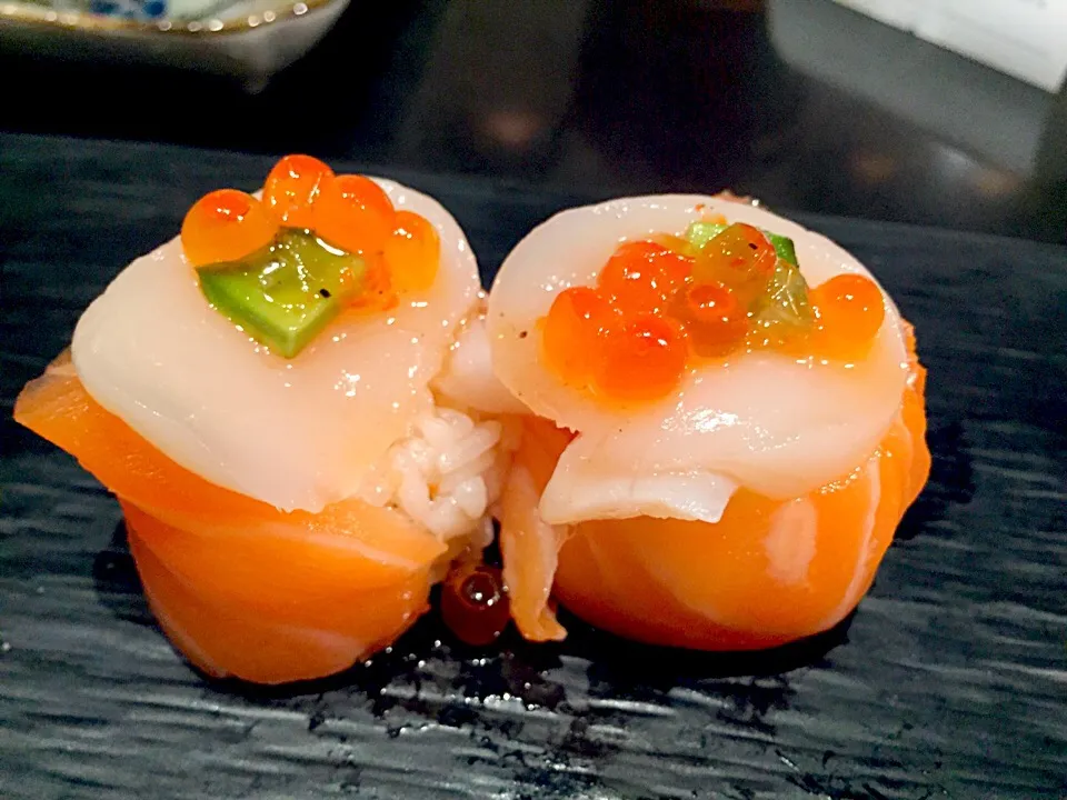 Snapdishの料理写真:Scallop & salmon|Sky Blueさん