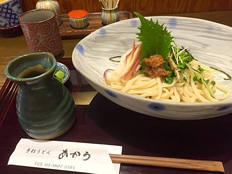 Snapdishの料理写真:手打ちうどんあかう みょうが梅おろしぶっかけ|さとさやさん