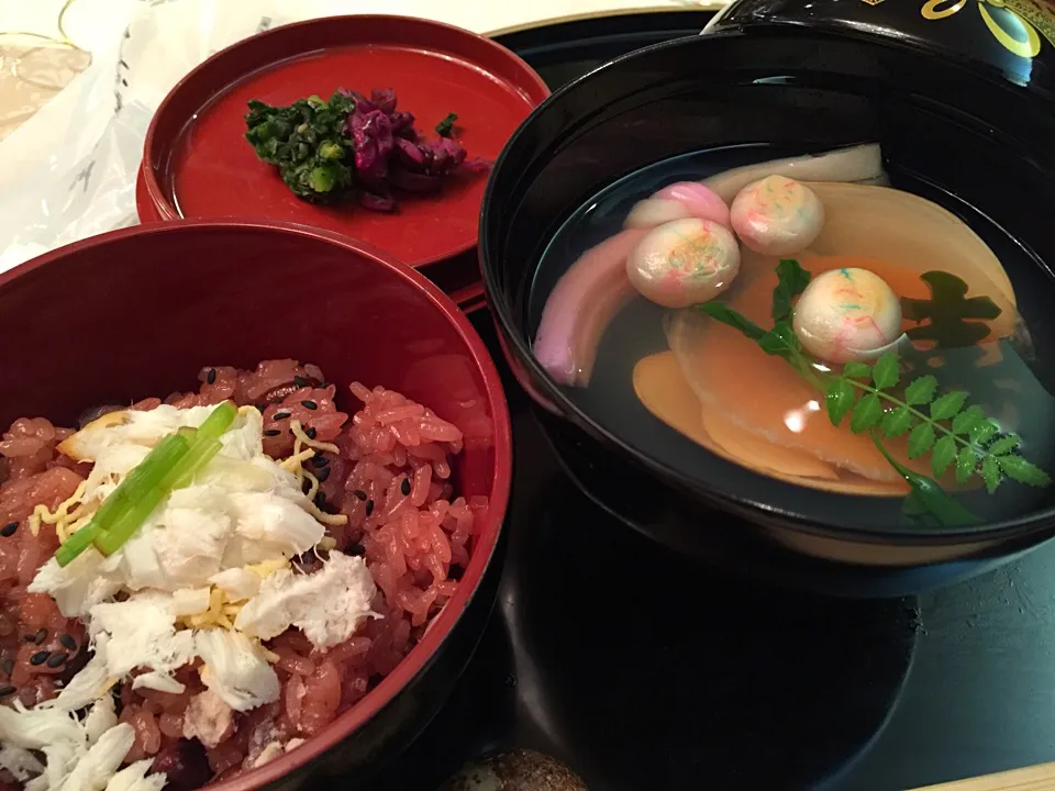 生田神社結婚披露宴 御赤飯鯛まぶし？と蛤のお吸物と香の物|うえのぶさん