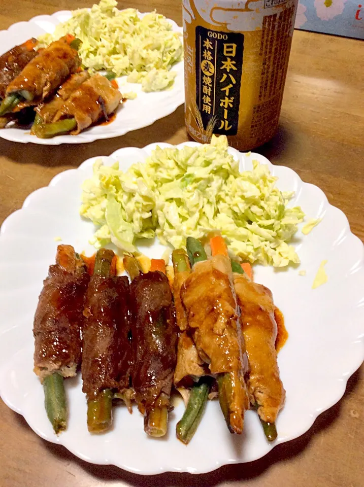 牛肉豚肉巻野菜照り焼き💖🍺|Norio Fukudaさん