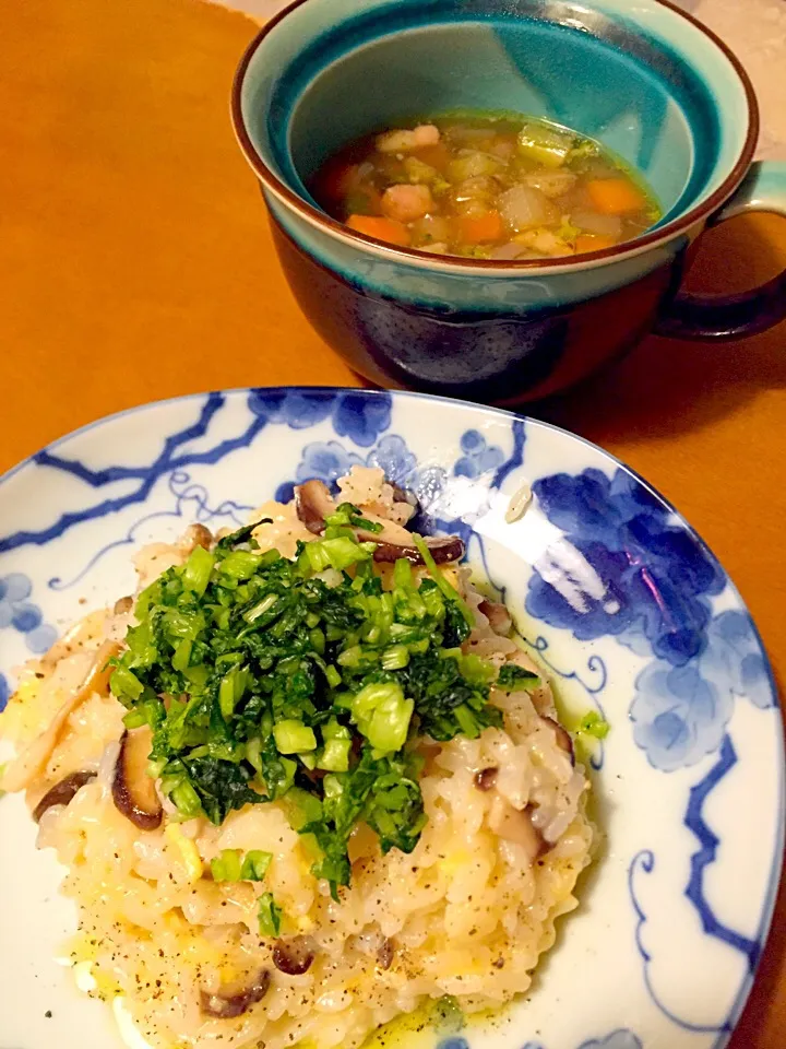 きのこと卵の和風リゾット     けんちん汁風野菜スープ|Miki (^_−)−☆さん