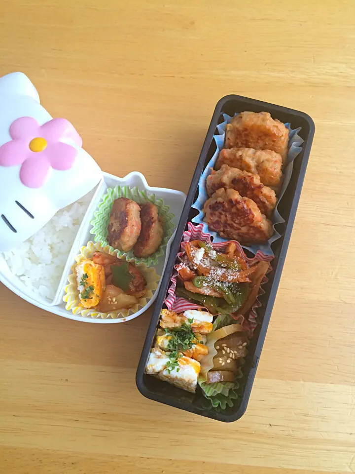 Snapdishの料理写真:子どもと夫のお弁当2016.3.14|おやつ隊長さん