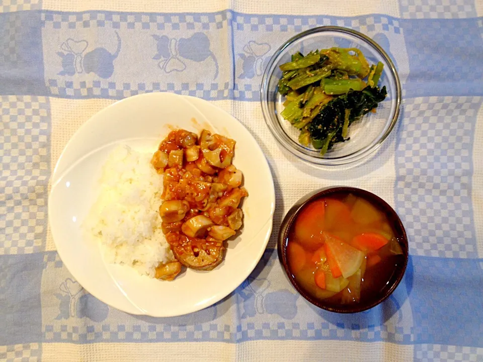 ベジ料理♡エリンギと蓮根のエビチリ風ご飯|みよさん