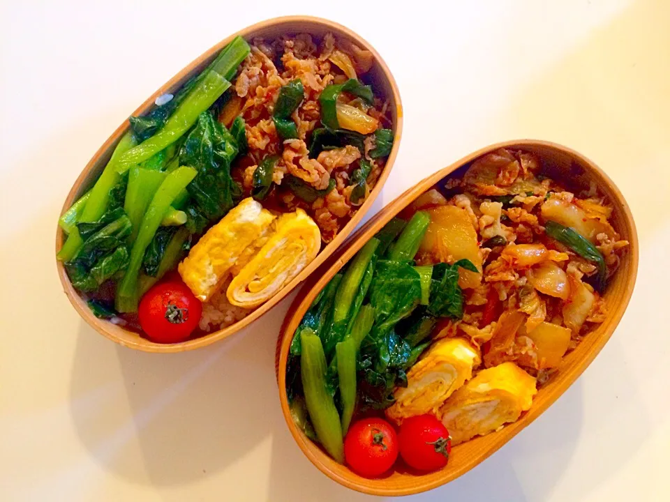 今日のお弁当！
豚キムチ、小松菜の炒め物、卵焼きヽ(*＾ω＾*)ﾉ|mamigoさん