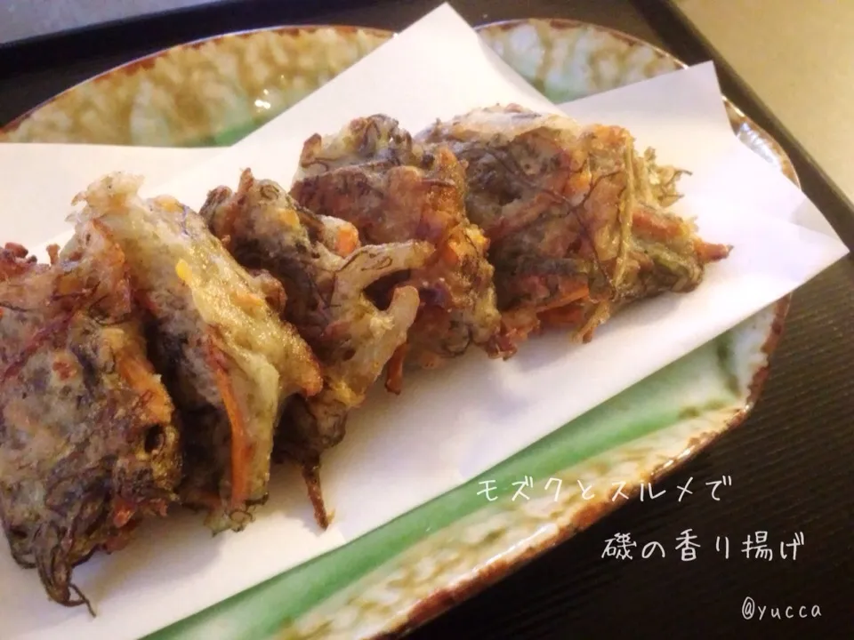 咲きちゃんさんの料理 オツな肴🍶シリーズ😁12✨もずくとさきイカで磯の香り揚げ を、お下りのスルメで😅|yucca@さん