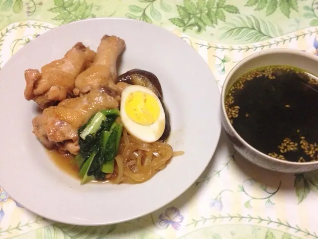 手羽元と茄子の煮物・韓国海苔のスープ|美也子さん