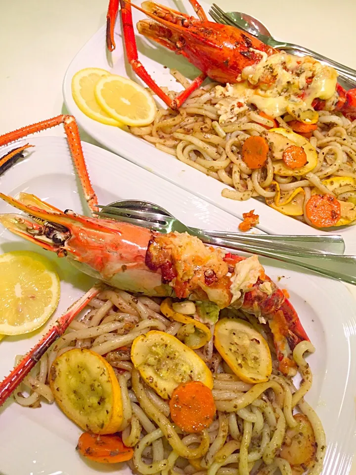 Homemade fusion udon with baked cheese garlic butter prawn|sarahさん