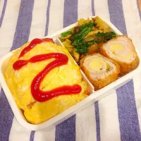 Snapdishの料理写真:ササミのチーズフライ、菜の花ペペロンペンネ、オムライス弁当|Midoriさん