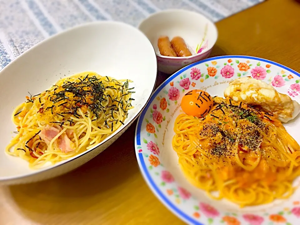 Snapdishの料理写真:ペペロンとカルボナーラチリトマトのハーフ&ハーフ|Kazutaka  Oozawaさん