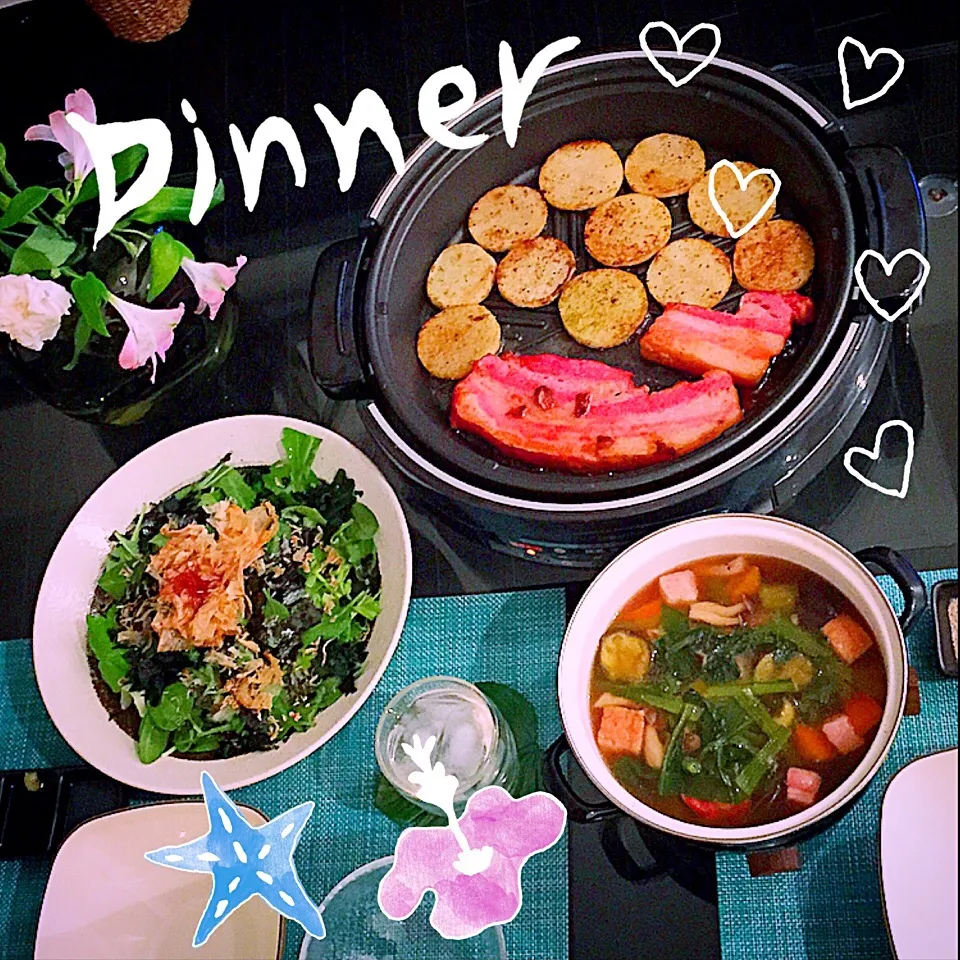 Snapdishの料理写真:長芋ステーキ&イベリコ豚&ポトフ&和風サラダ❤️|Mika  Taniguchiさん