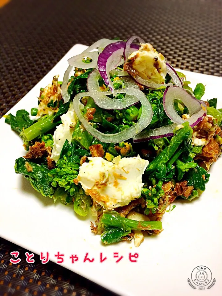 Snapdishの料理写真:ことり*ちゃんの料理   菜花と鯖の味噌煮のクリームチーズ和え*      チンゲン菜のつぼみver♪|ばろんさん