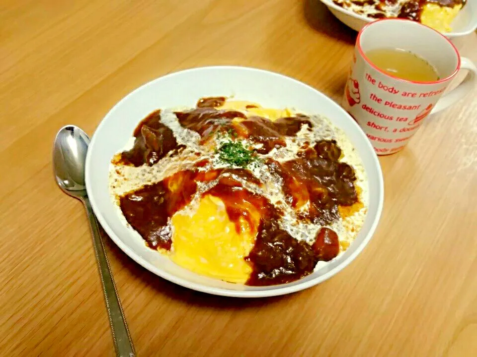 beef stew omelet rice bowl and onion soup ビーフシチューオムライス&オニオンスープ|nene_rozieさん