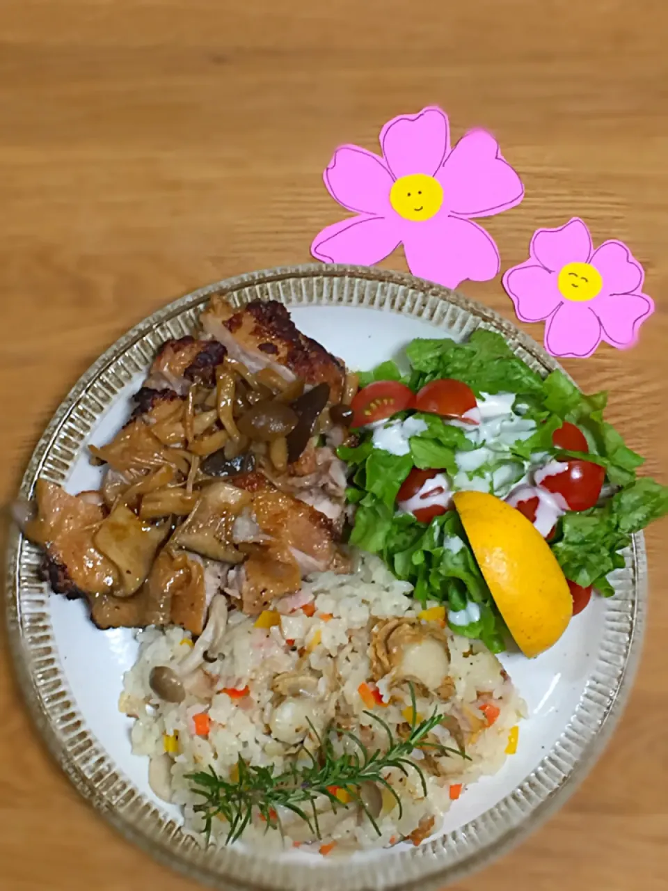 みったん🌸のmilkピラフ＆かじきの照り焼きを大人の事情で鶏モモ🐔で✌️😂|ボンバーさん