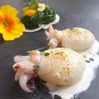 Grilled squids, stuffed with mozzarella cheese