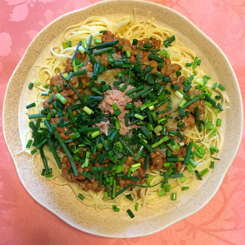 Snapdishの料理写真:納豆 ツナ 大根おろし超スピード激ウマパスタ|Junko Tominagaさん