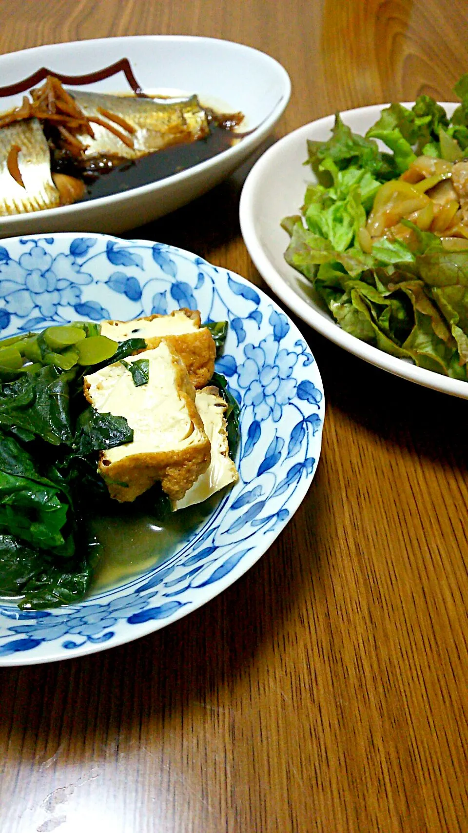 ・豚バラ肉のニンニク味噌炒めのせサラダ
・のらぼう菜と厚揚げの薄炊き
・ニシンの煮付け|ようかんさん