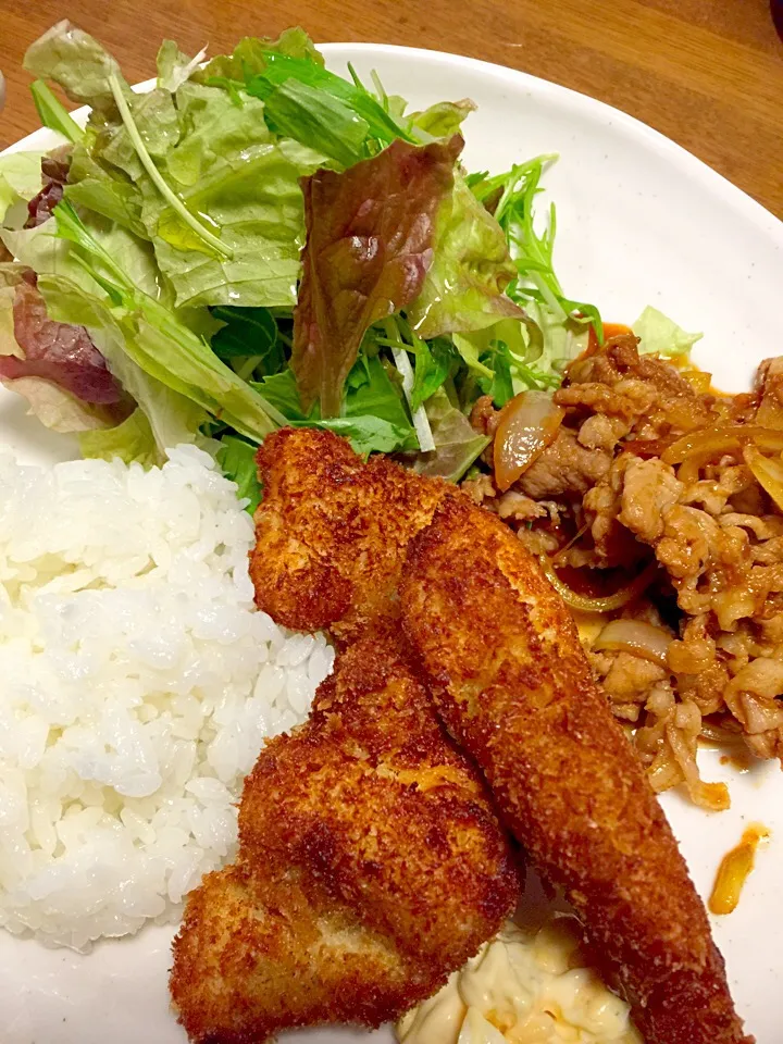 チキンカツとブタ焼き肉|もこうさぎさん