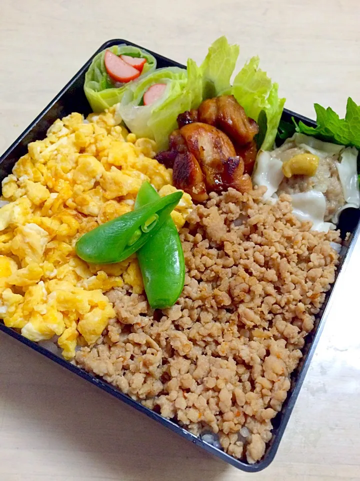 男子弁当 鶏肉照り焼き二色丼弁当|Booパパさん