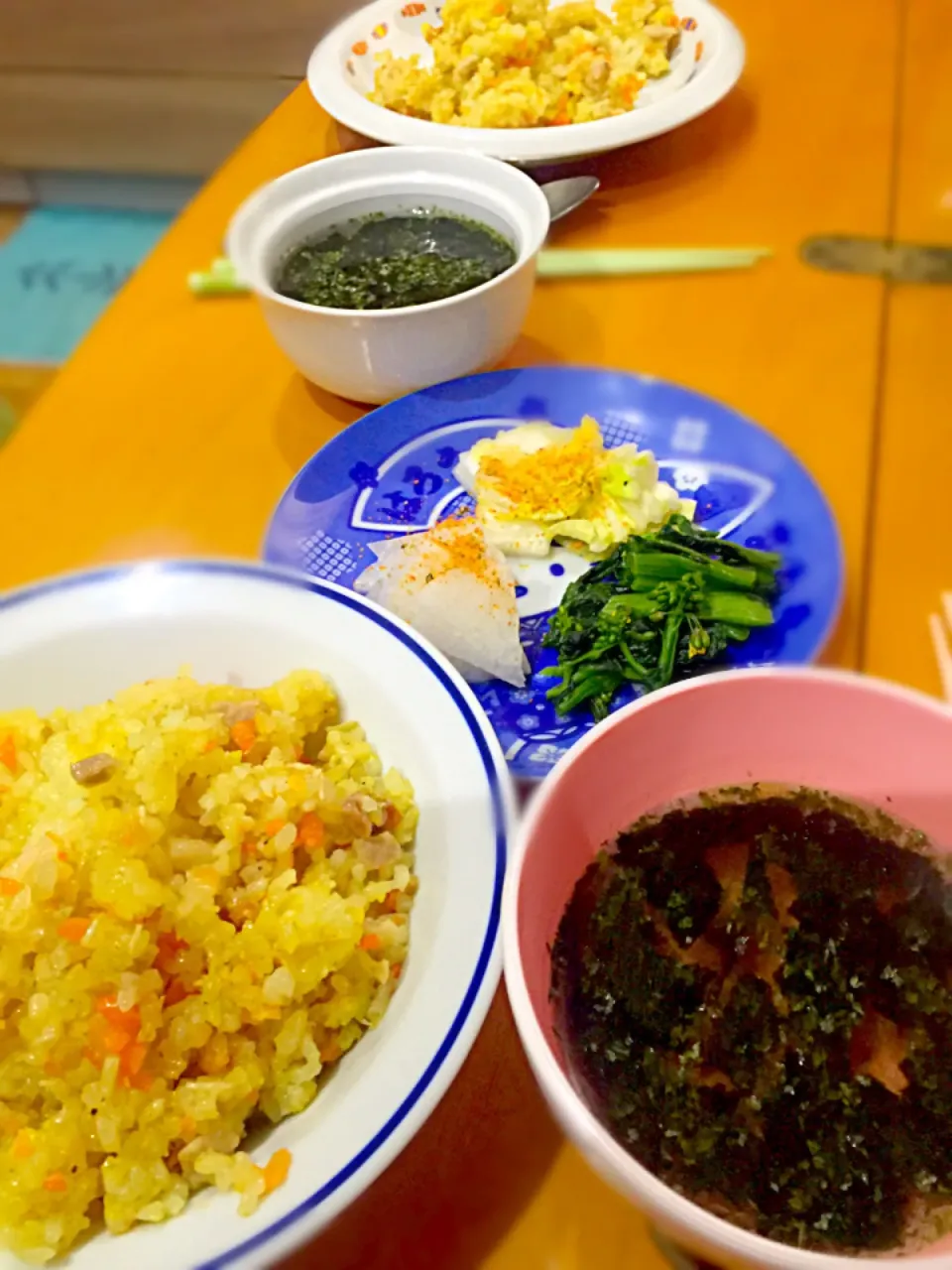 カレーピラフ  海苔のスープ  菜の花大根白菜の漬物|ch＊K*∀o(^^*)♪さん