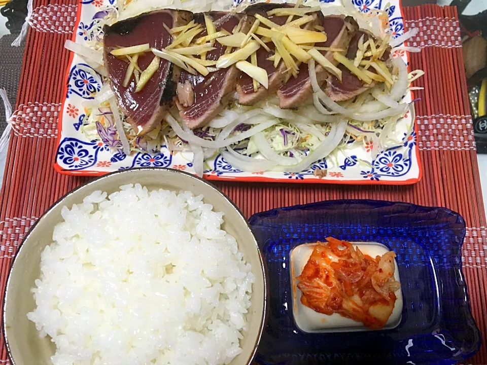 鰹のたたき キムチ豆腐|あおママさん